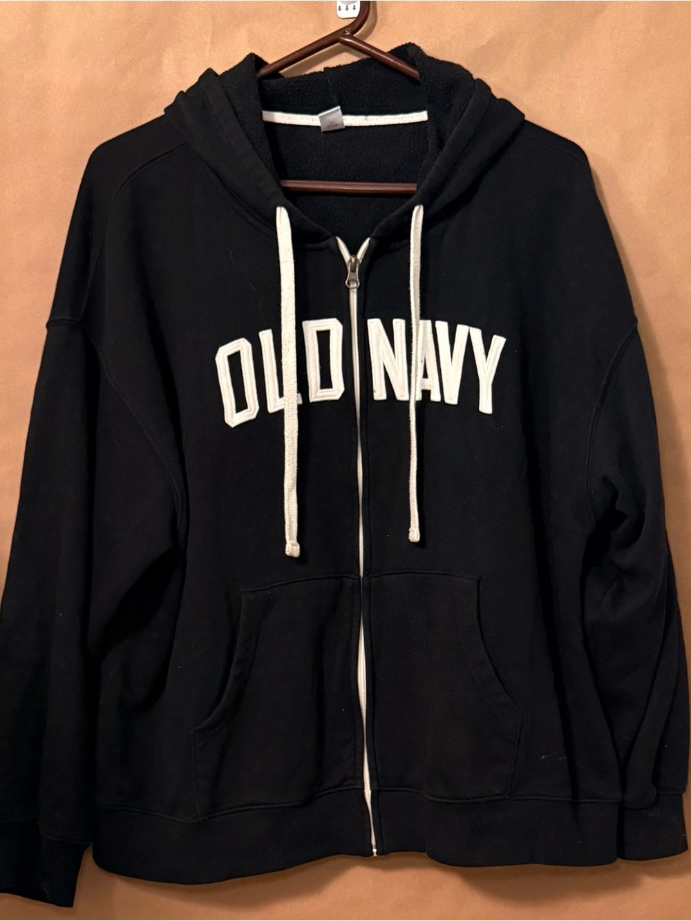Old Navy Black Zip Up Hoodie Sweatshirt Arch Logo Applique